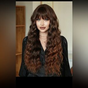 30 inches long brown wig synthetic
